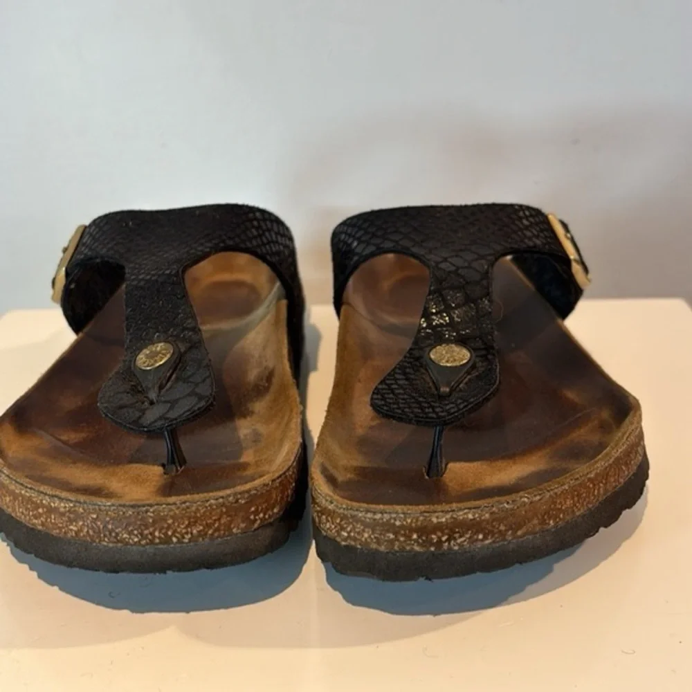 BIRKENSTOCK Gizeh SANDALS WOMEN 41 Black snake print - Picture 5 of 6